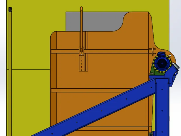 Plano esquemático del volteador en posición de volteo